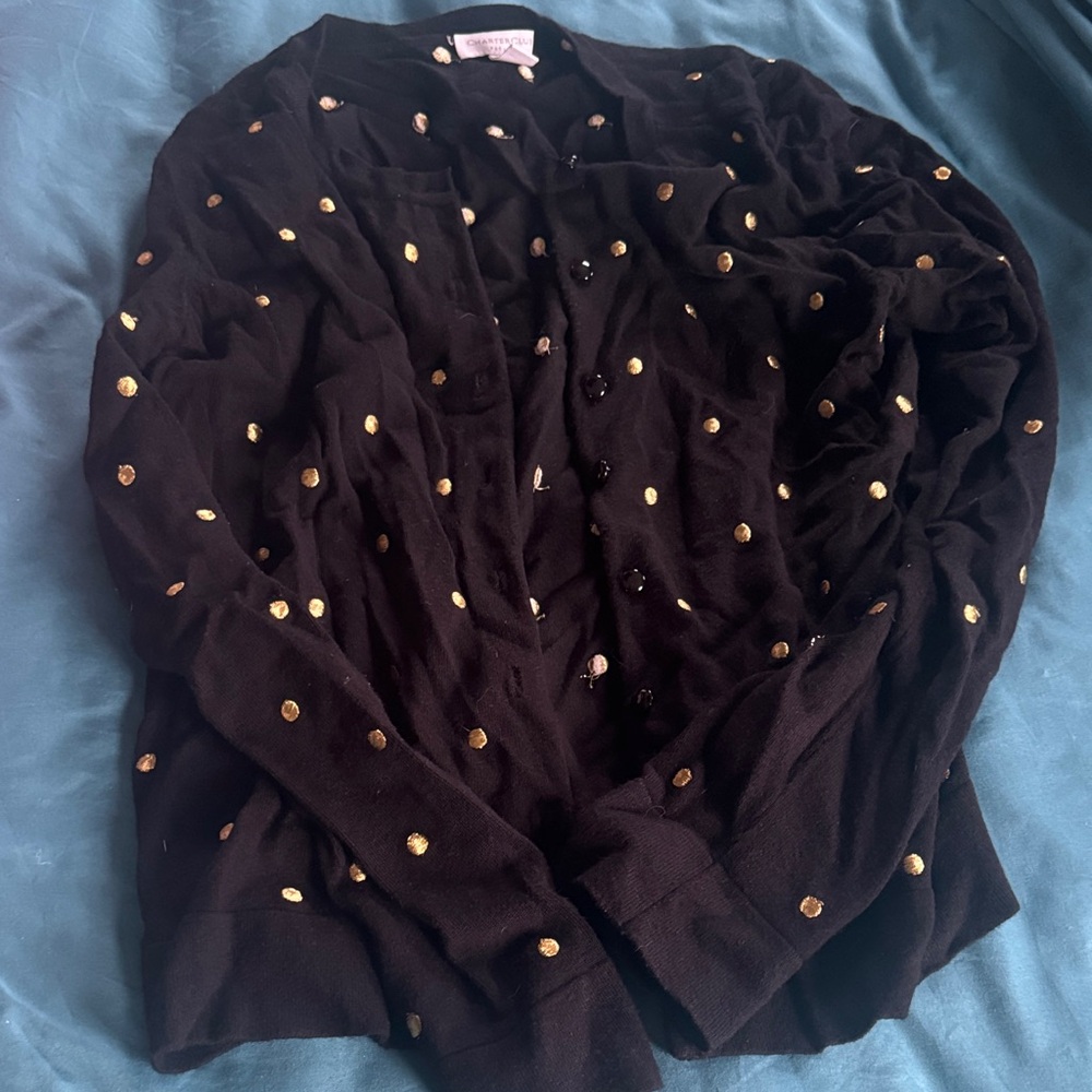 Black Sweater with Gold Polka Dots
